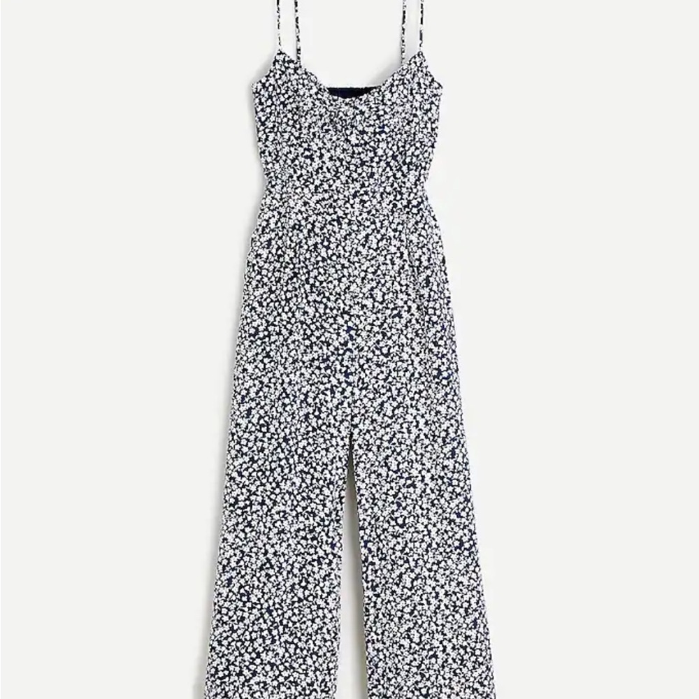 J. Crew Blue Floral Tie-Front Jumpsuit | Wide-Leg Pockets Size 6